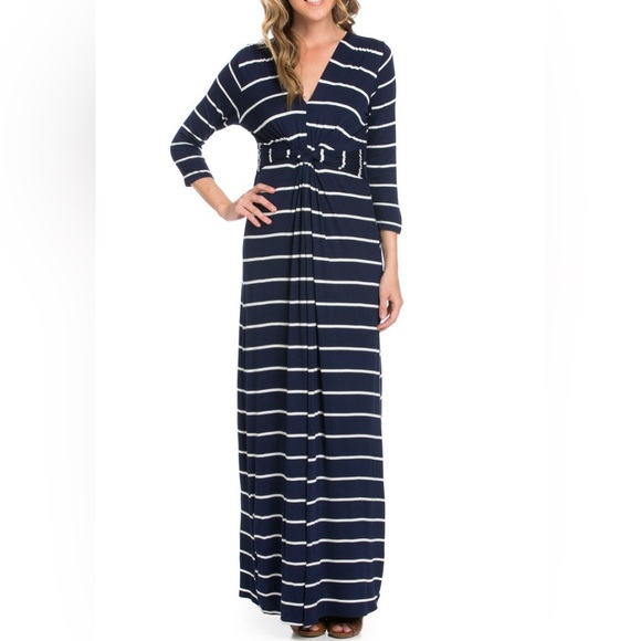 Navy Blue / White Striped Maxi Dress - Picture 5 of 5